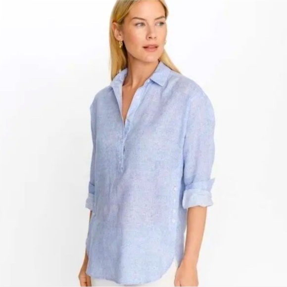 J. McLaughlin Womens Light Blue Fallon 100% Linen Popover Tunic Top Sz Small - Picture 2 of 12